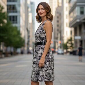 NWT Coldwater Creek V Neck Dress Sz 6 Sleeveless Belted